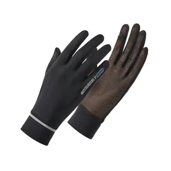 Тонкие перчатки из ледяного шелка с защитой от ультрафиолета, Летние Солнцезащитные перчатки, женская раскладушка, Росистый палец, Уличная сетка для электромобилей, Дышащая