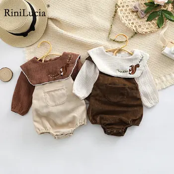 RiniLucia, Комплекты одежды для новорожденных девочек, осенние мультяшные рубашки с вышивкой с длинным рукавом, комбинезоны, Комплект одежды для милых девочек из 2 предметов