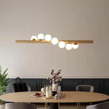 Подвесная лампа из дерева Nordic Led для столовой, кухни, внутренней люстры, украшающей бар, магазин, Длинный стол, Ореховый потолочный светильник