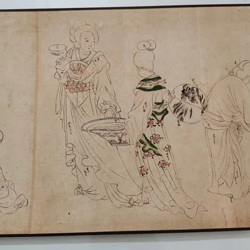 Элегантная комната украшает период Эдо 1603-1868. Имитация дворца Чжоу Вэньцзю. художник прокрутки изображения 27X565cm. мастер древних времен