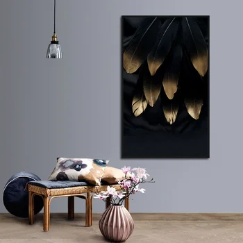 Черный фон Плакат с позолотой, печать на холсте, стена в скандинавском минималистичном стиле, модульная гостиная, спальня, дом без рамки
