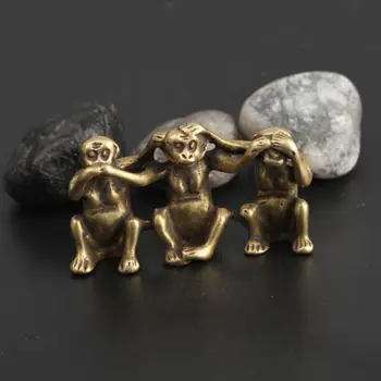 Китайские антикварные Коллекционные бронзовые подвески со статуей Зодиака Три не Обезьяны