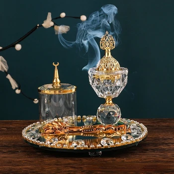 Новое украшение для дома, Круглая Хрустальная Золотая Ароматерапевтическая плита, Набор из трех арабских курильниц для благовоний