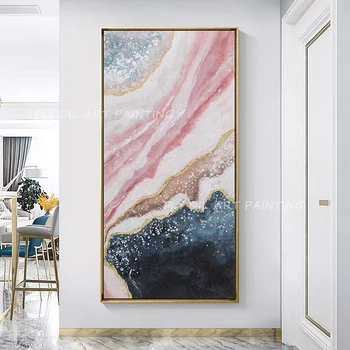 Ручная роспись розовым океаном абстрактный синий темно-синий Картины маслом ручной работы большого размера для украшения дома в гостиной Подарок без рамки