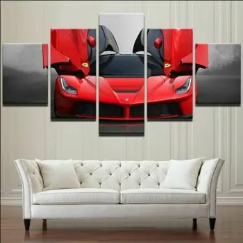 Роскошный Красный плакат с автомобилем Ferrari, отпечатки на холсте, Настенное искусство, Домашний декор, 5 Панно, Декор комнаты без рамок, 5 штук