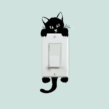 Наклейка на выключатель, Черный кот, украшение для выключателя, Наклейка на стену, Креативная наклейка для гостиной, детская наклейка для украшения дома