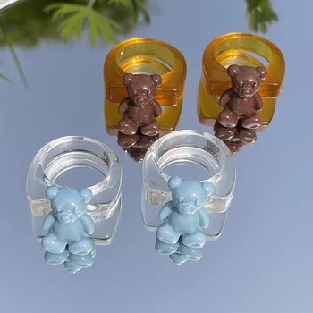 корейская версия 2шт, новое креативное кольцо с медвежонком, изготовленное своими руками из смолы, милое кольцо, сумка, подвеска, материал оптом