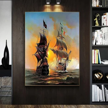 Знаменитое Штормовое Галилейское море Голландский парусник Золотого века Холст Картина Печатные настенные картины Декор для гостиной