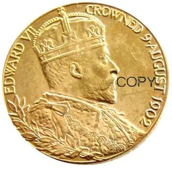 GB EDWARD VII ALEXANDRA QUEEN CONSORT 1902 КОРОНАЦИОННАЯ МЕДАЛЬ Позолоченная копия монеты