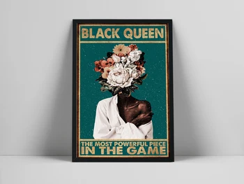 Черная королева - самая мощная вещь в игре, Винтажная живопись на холсте, принты с цветочными головками и плакаты, настенные панно, домашний декор