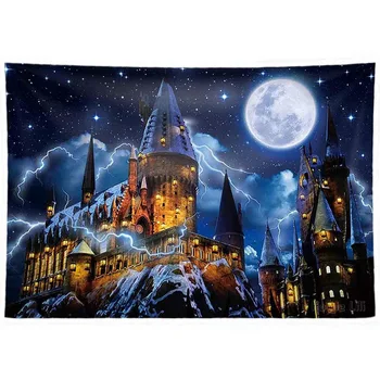 Волшебный замок, мир волшебников, ночное небо, Луна, гобелен для украшения Хэллоуина