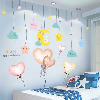 Мультяшные Звезды Облака Наклейки На Стену DIY Креативные Розовые Воздушные Шары Настенные Наклейки для Детских Комнат Детская Спальня Детская Украшение Дома