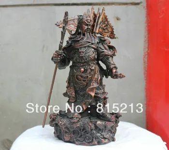 25 см Бесплатная Доставка Китайская Народная Цивилизация Красная Бронзовая статуя Гуангун ГуанЬю Военный вице-король