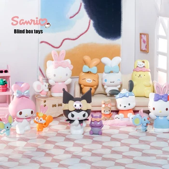 Подлинный Sanrio Joint Blind Box Серии Warm Ear Kulomi Hello Kitty Мини-фигурка Украшение детской комнаты Украшения Подарок паре
