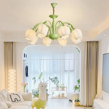 Люстры Простой потолочный светильник в гостиной в пасторальном стиле, современная цветочная спальня, столовая, кабинет, Креативные лампы для украшения помещений