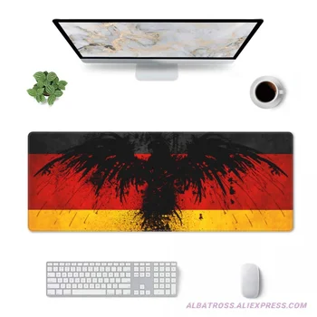 Игровой коврик для мыши с черным Орлом и флагом Германии, с резиновыми прошитыми краями, 31,5 