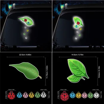 3D DIY Креативные божьи коровки и зеленые листья, Светоотражающая наклейка для окна автомобиля, бампера, предупреждающий знак, отражающие наклейки, декоры