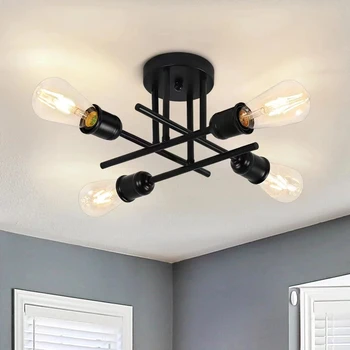 Современный черный потолочный светильник для гостиной, потолочные люстры с 4 лампами Подвесное освещение для кухни, столовой, гостиной
