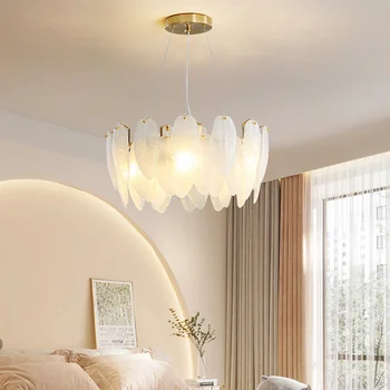 Светодиодная потолочная люстра для столовой, современный абажур из перьевого стекла E14, подвесной светильник, Подвесной дизайн, Роскошный светильник