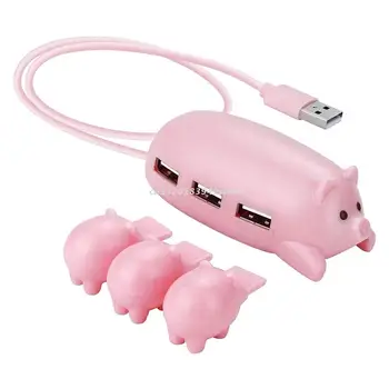 Мультяшная розовая свинья, 3-портовый USB-концентратор 2.0, разветвитель для ноутбука, USB-концентратор 2.0, клавиатура