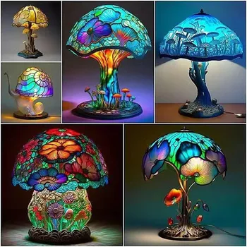 Прикроватная настольная лампа Creative Stained Plant серии Mushroom из смолы с цветочным грибом, настольная лампа в стиле ретро для ночного кабинета, атмосферный свет