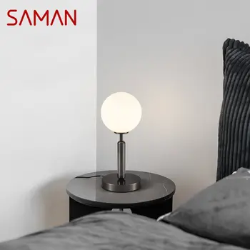 Современная черная настольная лампа SAMAN, светодиодная настольная лампа из латуни, простое креативное украшение для домашней спальни