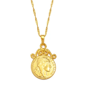 Anniyo Liberte Egalite Fraternite Francaise Ожерелья с подвесками в виде монет для женщин и девочек, ювелирные изделия # 150004