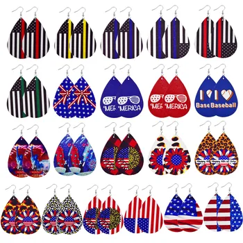 Новые серьги ко Дню независимости, Модные универсальные серьги в форме капли с рисунком флага США, кожаные серьги в виде солнечных цветов Оптом
