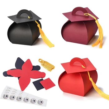 50шт бумажных коробок конфет в форме докторской шляпы с кисточкой для выпускников, Подарочная упаковка для празднования выпускного