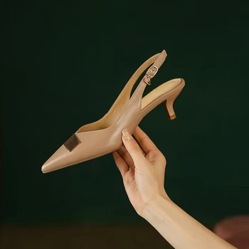 2023 новые женские босоножки из натуральной кожи 22-25 см, воловья кожа + свиная кожа, натуральная кожа, острый носок, пикантная женская летняя обувь на высоком каблуке