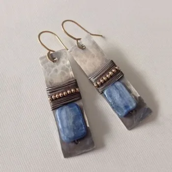 Винтажные серьги с темно-синими камнями для женщин, племенные украшения, антикварные металлические геометрические серьги ручной работы Oorbellen