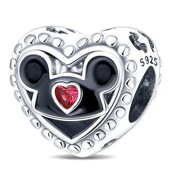 Посеребренный Мышиный Сердечный Шарм Fit Pandora Charms Серебряный Оригинальный Браслет для Изготовления Ювелирных Изделий