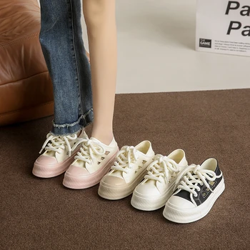 Открытая Дышащая женская обувь на платформе, парусиновые кроссовки для женщин, тенденции лета 2023, Новые повседневные женские туфли на плоской подошве в корейском стиле