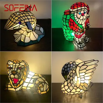 Стеклянная настольная лампа SOFEINA Tiffany, светодиодная креативная прикроватная тумбочка с Львом и Дельфином, Маленькая настольная лампа, мода для дома, гостиной, спальни