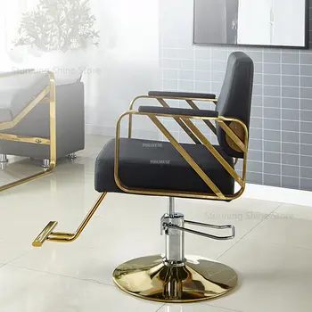 Легкое роскошное парикмахерское кресло, парикмахерские кресла из нержавеющей стали, Современная простая мебель для салона, кресло для стрижки волос, подъемник, вращающееся кресло