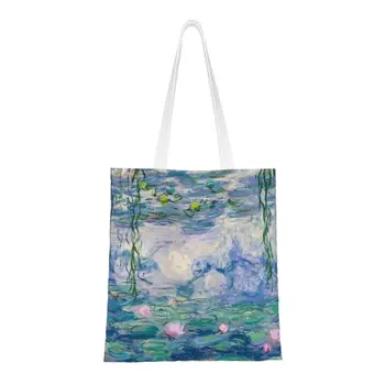 Кавайные Водяные лилии, Клод Моне, сумка для покупок в стиле изобразительного искусства, многоразовая сумка для покупок в магазине французского художника, холщовая сумка для покупок
