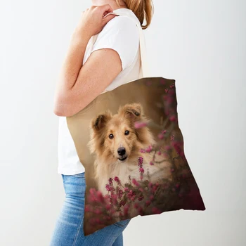 Сумки для покупок с Шетландской овчаркой для женщин, домашние животные, Собака, складная сумка для покупок, Модная дорожная сумка, повседневная сумка через плечо