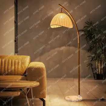 Тканевый торшер в стиле Ваби-саби, креативные семейные бамбуковые художественные лампы, ретро гостиная, Чайный домик, японская стоячая лампа