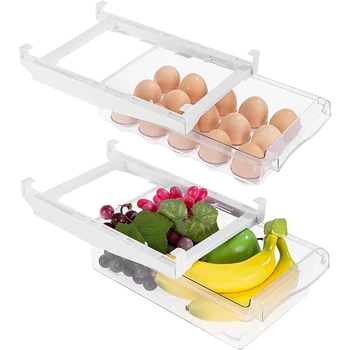 Выдвижной органайзер для ящиков холодильника, коробка для хранения холодильника, прозрачный контейнер для еды, напитков, яиц, фруктов