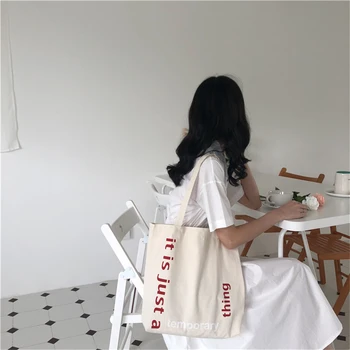 Женские холщовые сумки с надписью большой емкости, простая студенческая сумка-тоут в стиле Харадзюку, однотонная женская эко-сумка, сумки для покупок