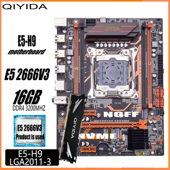 Qiyida E5H9 LGA2011-3 комплект материнской платы XEON E5 2666 V3 CPU 1шт X 16 ГБ = 16 ГБ 3200 МГц REG ECC памяти DDR4
