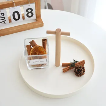 Nordic Tray Круглый переносной поднос с деревянной ручкой для мелочей, настольного домашнего декора для хранения колье и ювелирных изделий