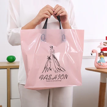 500 шт./лот Оптом для малого бизнеса Модный логотип с мягкими ручками-петлями, пластиковый пакет для покупок для упаковки одежды