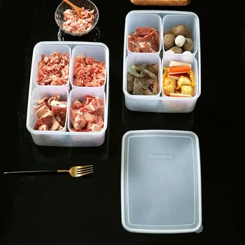 Ящик Для хранения продуктов, Мяса, Фруктов, Овощей, Холодильник Для хранения Свежих продуктов, Кухонный Прозрачный Независимый Ящик Для хранения Свежих продуктов с 4 Отделениями