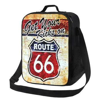Винтажный портативный ланч-бокс Route 66, женский Водонепроницаемый Американский дорожный холодильник, термосумка для ланча с пищевой изоляцией, дети-школьники