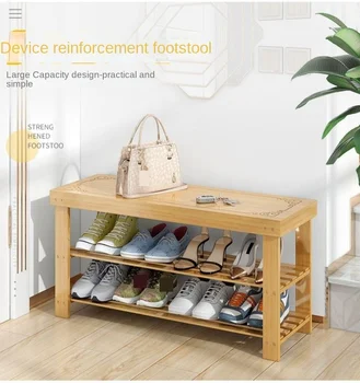 Бамбуковая скамейка для переодевания обуви Обувной шкаф простая дверь из цельного дерева, на которой можно разместить табурет для хранения Европейская стойка для обуви