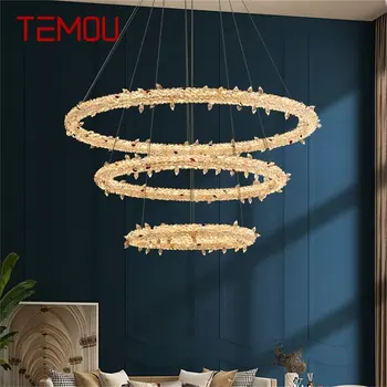 Современный подвесной светильник TEMOU с круглыми кольцами, золотые светодиодные светильники, Хрустальная люстра, декоративная для освещения гостиной столовой отеля