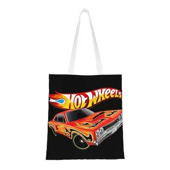 Изготовленные на заказ Hot Wheels Для фанатов, холщовая сумка для покупок, женские прочные сумки для покупок, мультяшный спортивный автомобиль, сумки для покупок