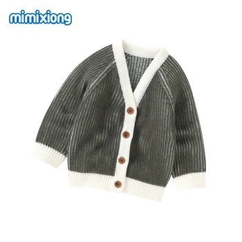Демисезонный Свитера для маленьких мальчиков и девочек, одежда, однотонные вязаные куртки и пальто Унисекс с длинными рукавами и V-образным вырезом для младенцев, одежда для малышей