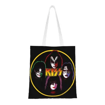 Хэви-метал рок-группа Kiss, сумка для покупок из бакалейных товаров, холщовая сумка для покупок, сумки через плечо, портативная сумка большой емкости
